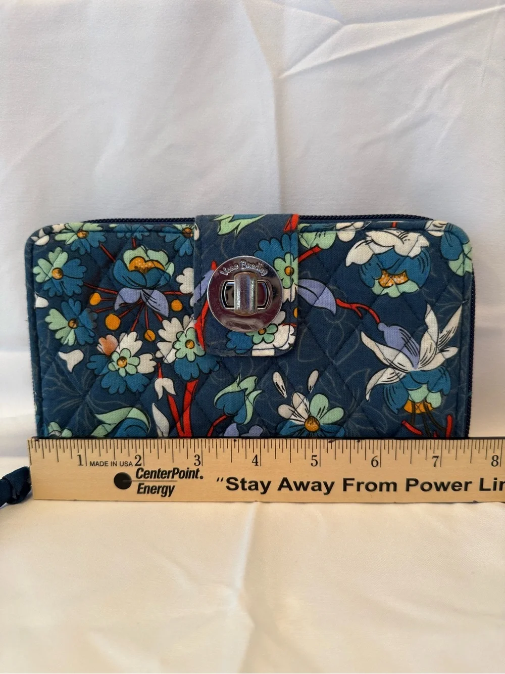 Vera Bradley Navy Floral Quilted Zip-Around Wallet with Turn-Lock-Floral Bursts - Picture 3 of 9